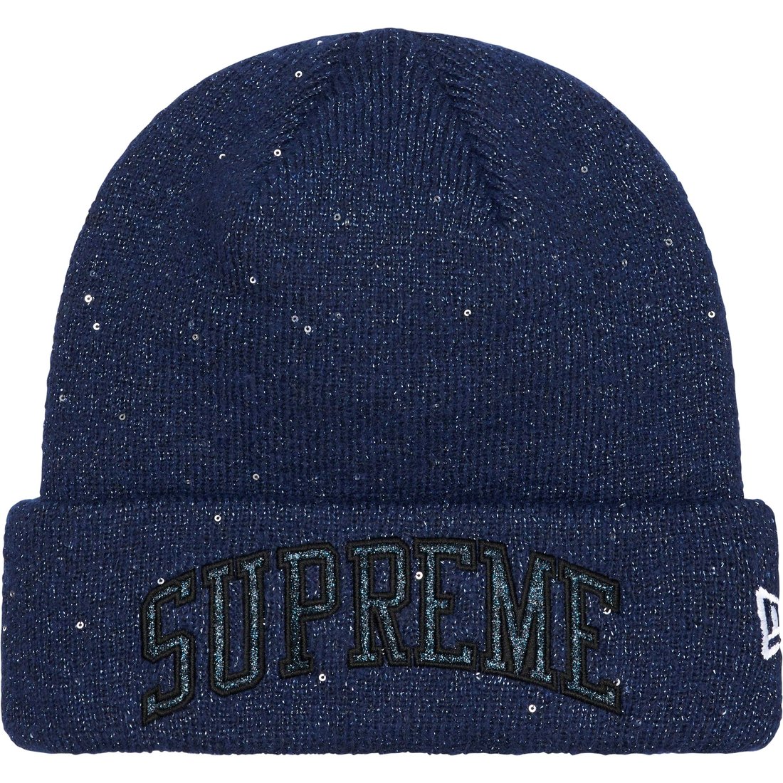 Details on New Era Metallic Arc Beanie Navy from spring summer
                                                    2023 (Price is $48)