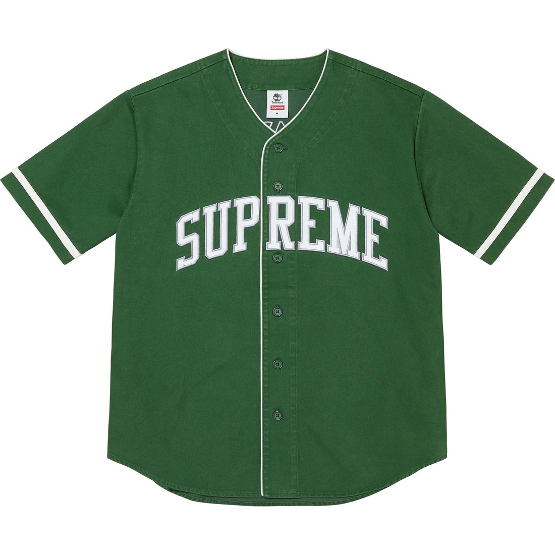 Details on Supreme Timberland Baseball Jersey Green from spring summer
                                                    2023 (Price is $138)