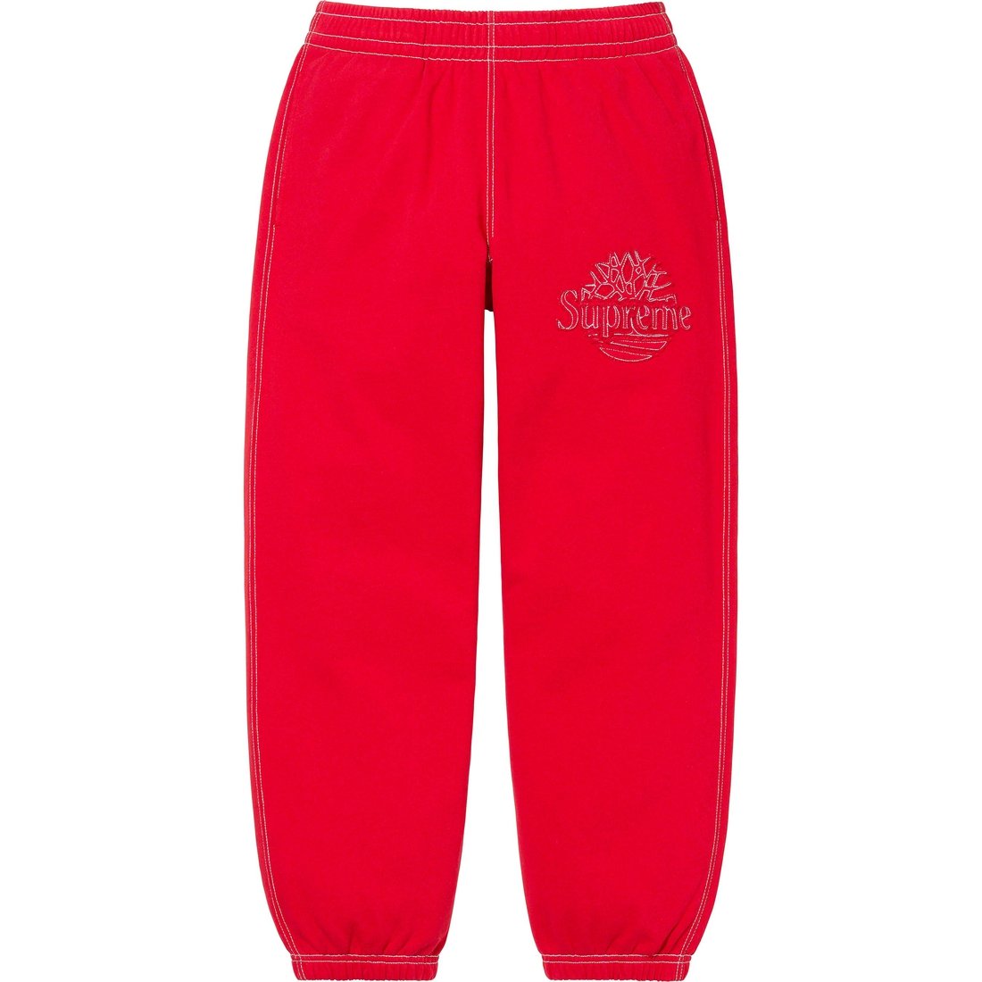 Details on Supreme Timberland Sweatpant Red from spring summer
                                                    2023 (Price is $148)
