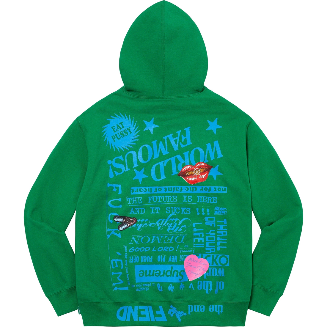 Details on Fiend Hooded Sweatshirt Green from spring summer 2023 (Price is $168)