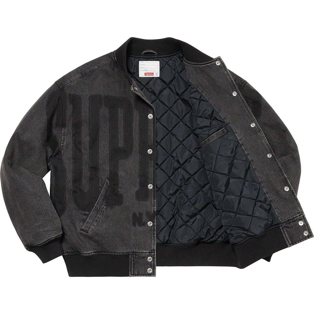 Details on Washed Knockout Denim Varsity Jacket Washed Black from spring summer
                                                    2023 (Price is $248)