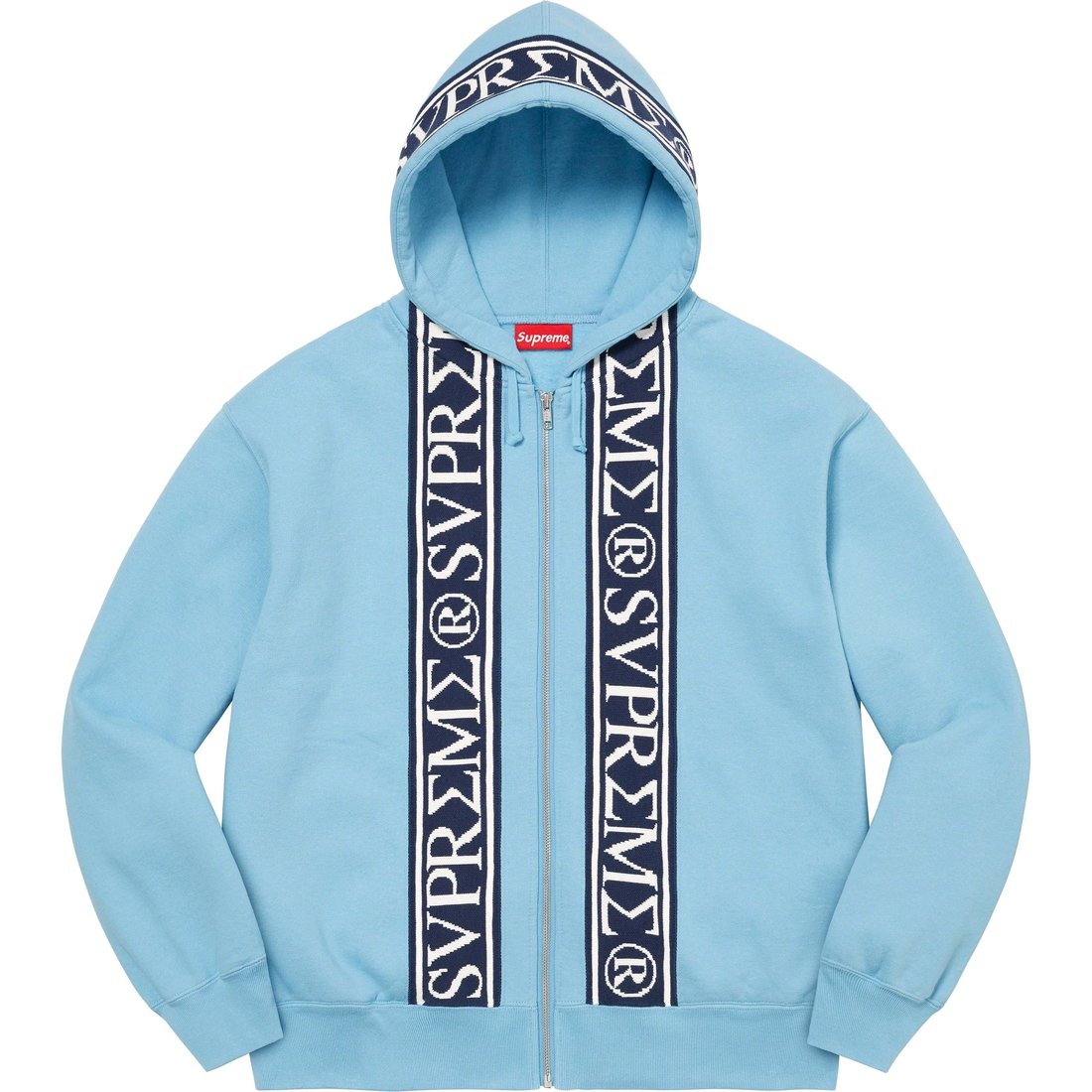 Details on Roman Zip Up Hooded Sweatshirt Light Blue from spring summer
                                                    2023 (Price is $168)