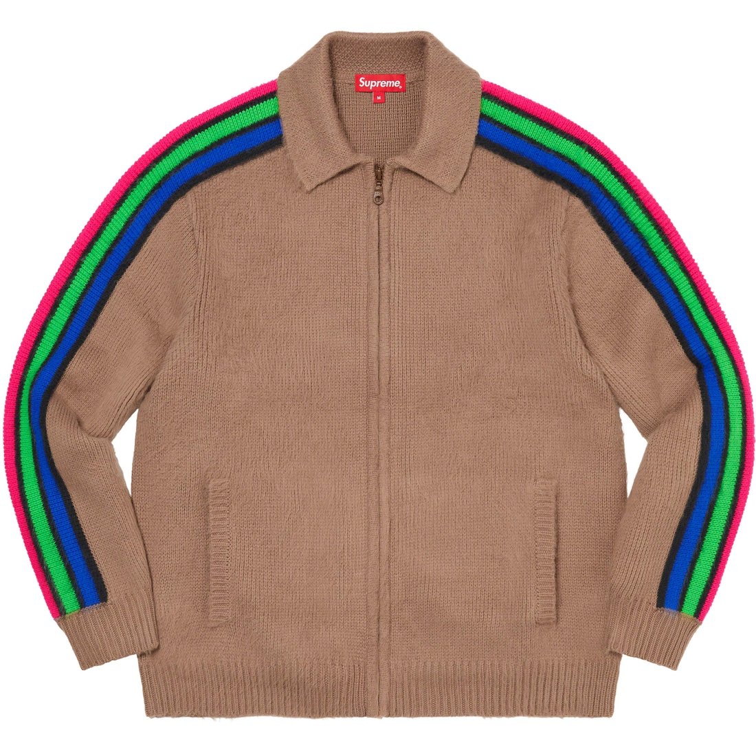 Details on Sleeve Stripe Zip Up Sweater Dusty Brown from spring summer
                                                    2023 (Price is $188)