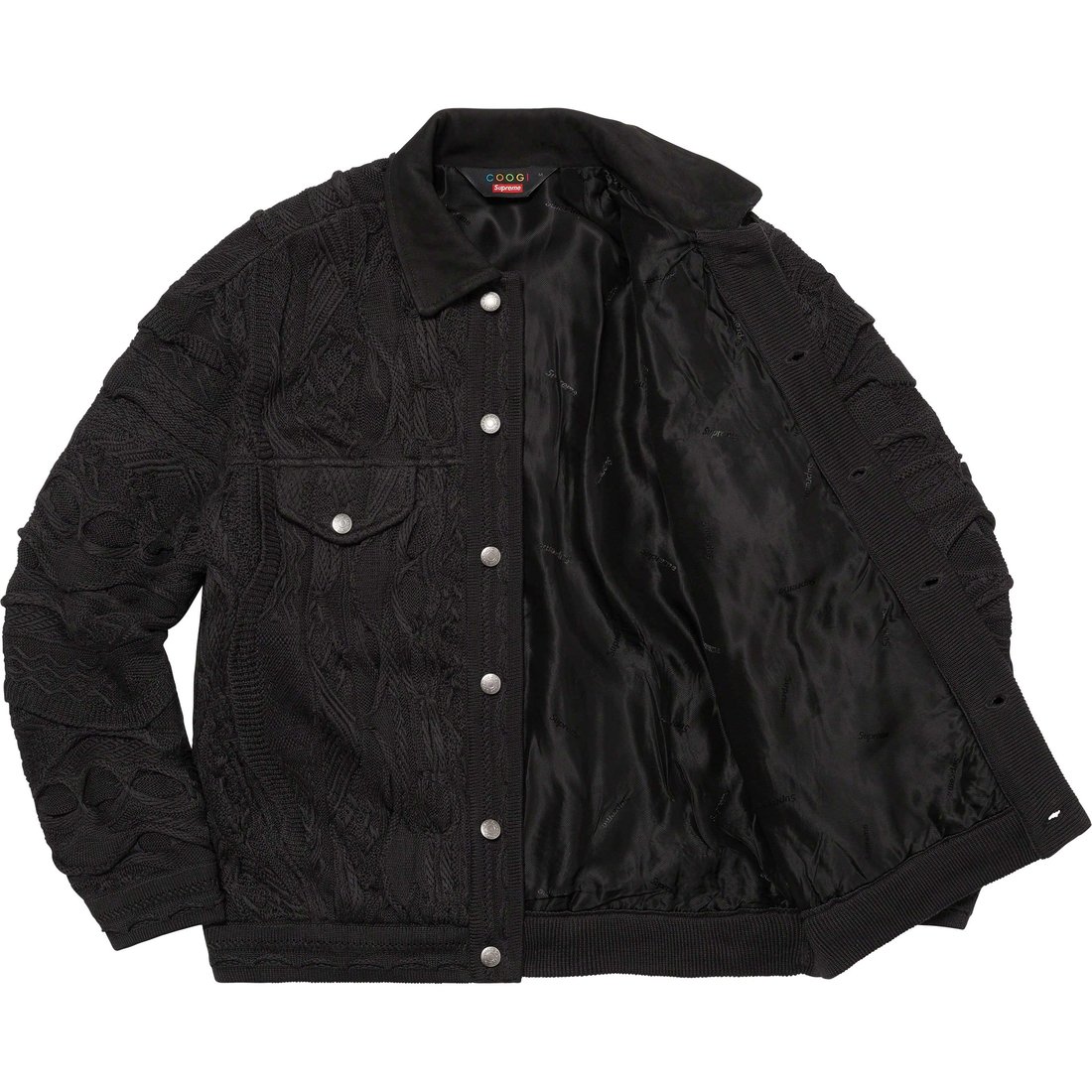 Details on Supreme Coogi Trucker Jacket Black from spring summer
                                                    2023 (Price is $368)