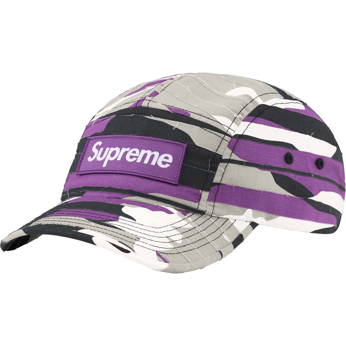 Details on Layered Camo Camp Cap Purple from spring summer 2023 (Price is $54)