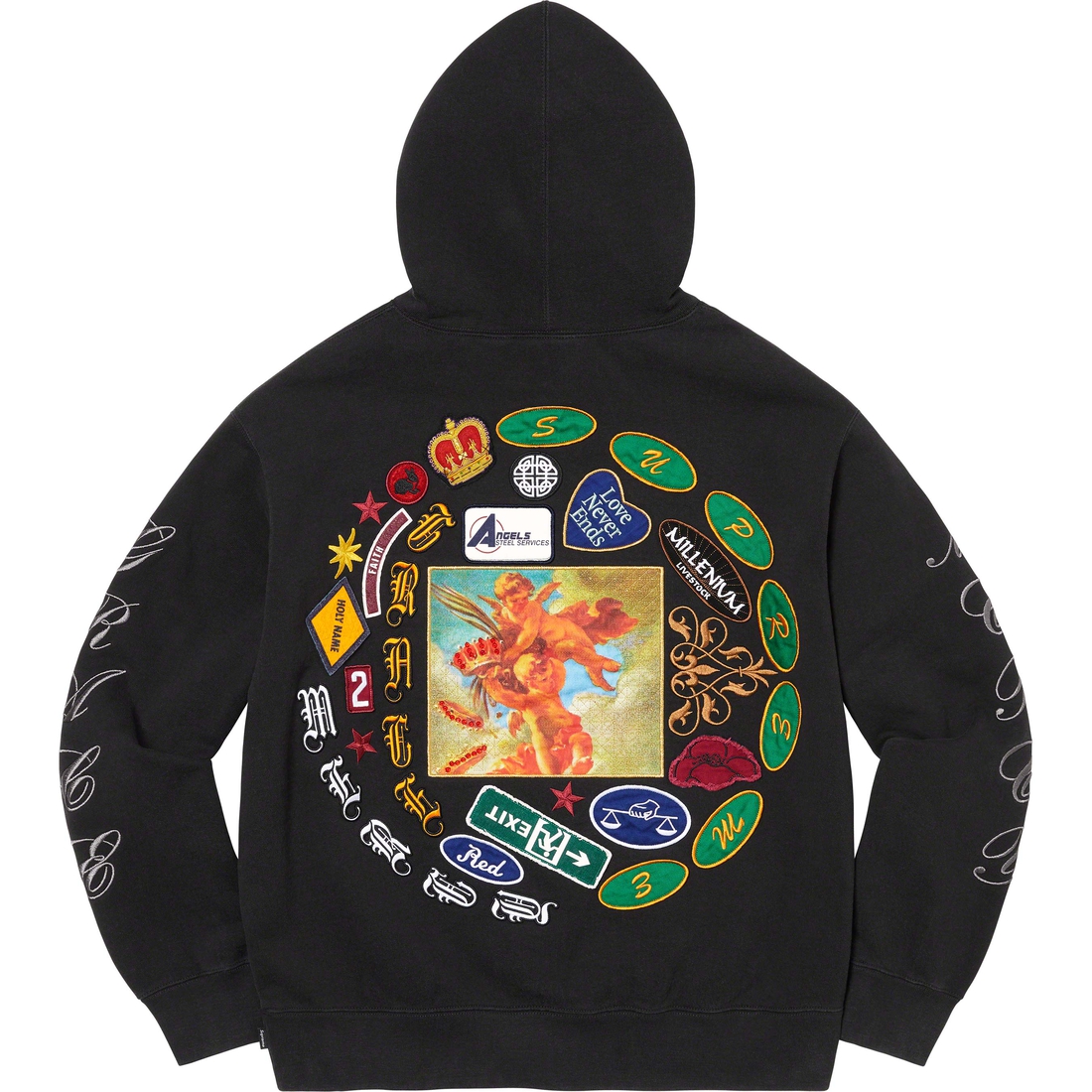 Details on Patches Spiral Hooded Sweatshirt Black from spring summer 2023 (Price is $178)