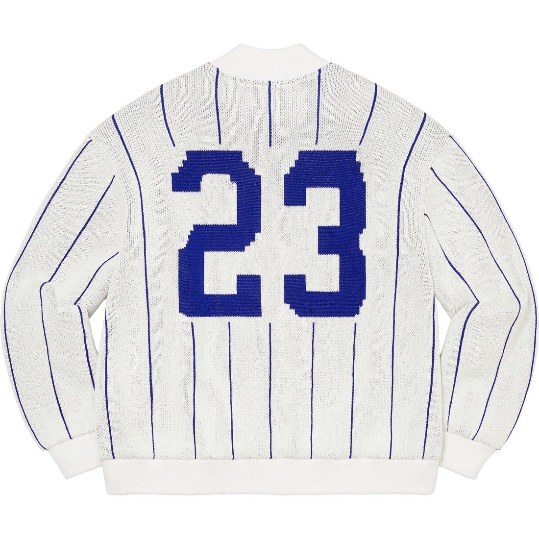 Details on Pinstripe Varsity Zip Up Sweater White from spring summer
                                                    2023 (Price is $198)