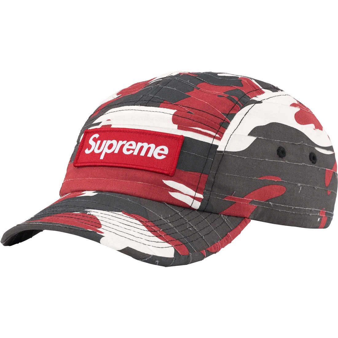Details on Layered Camo Camp Cap Red from spring summer 2023 (Price is $54)