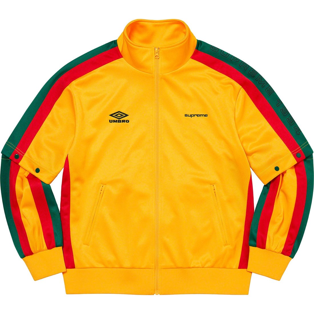 Details on Supreme Umbro Snap Sleeve Jacket Yellow from spring summer 2023 (Price is $188)