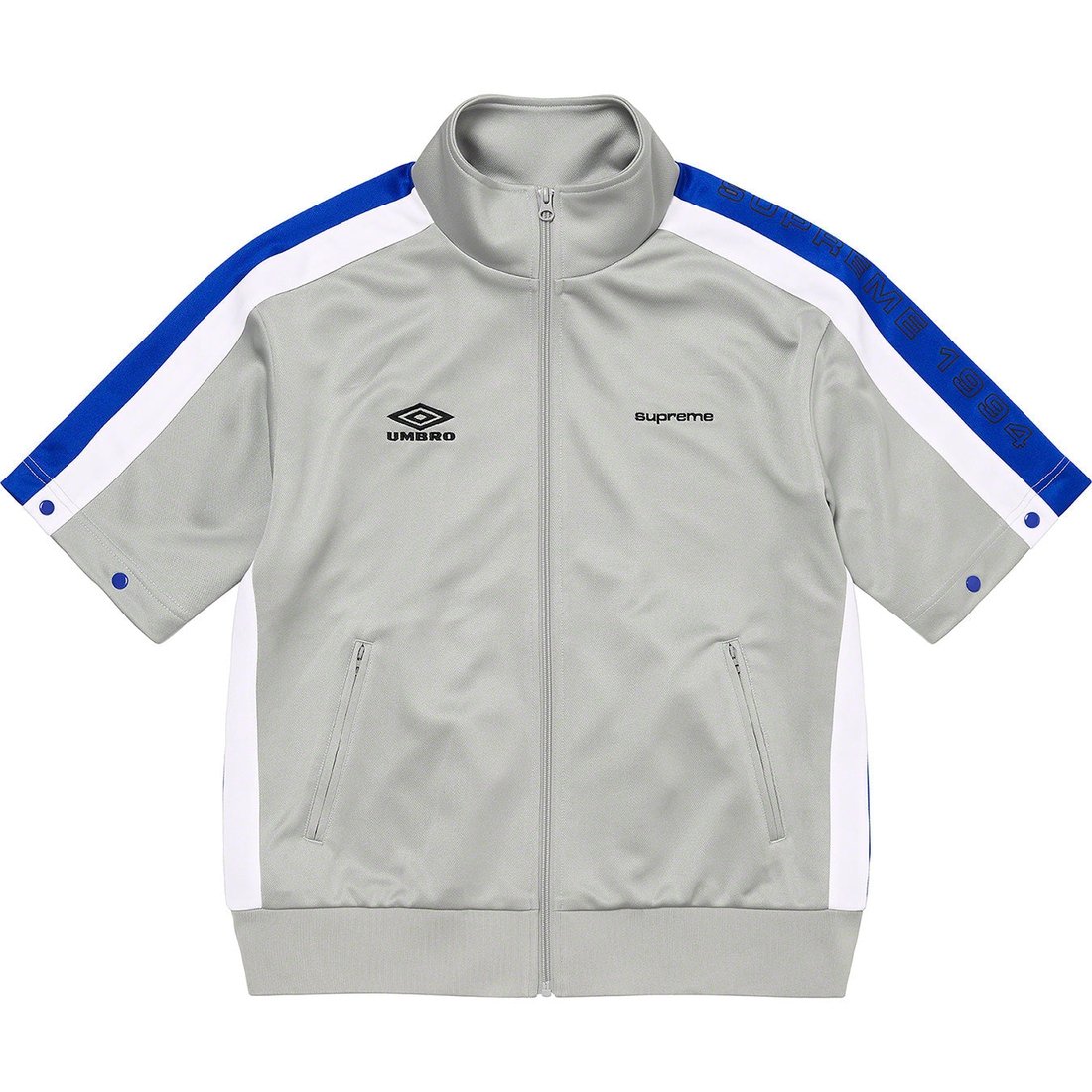 Details on Supreme Umbro Snap Sleeve Jacket Light Grey from spring summer 2023 (Price is $188)