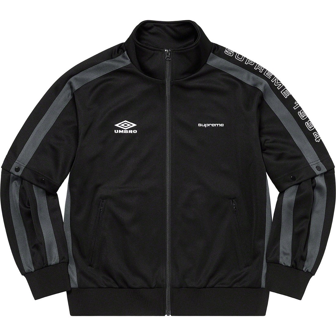 Details on Supreme Umbro Snap Sleeve Jacket Black from spring summer
                                                    2023 (Price is $188)