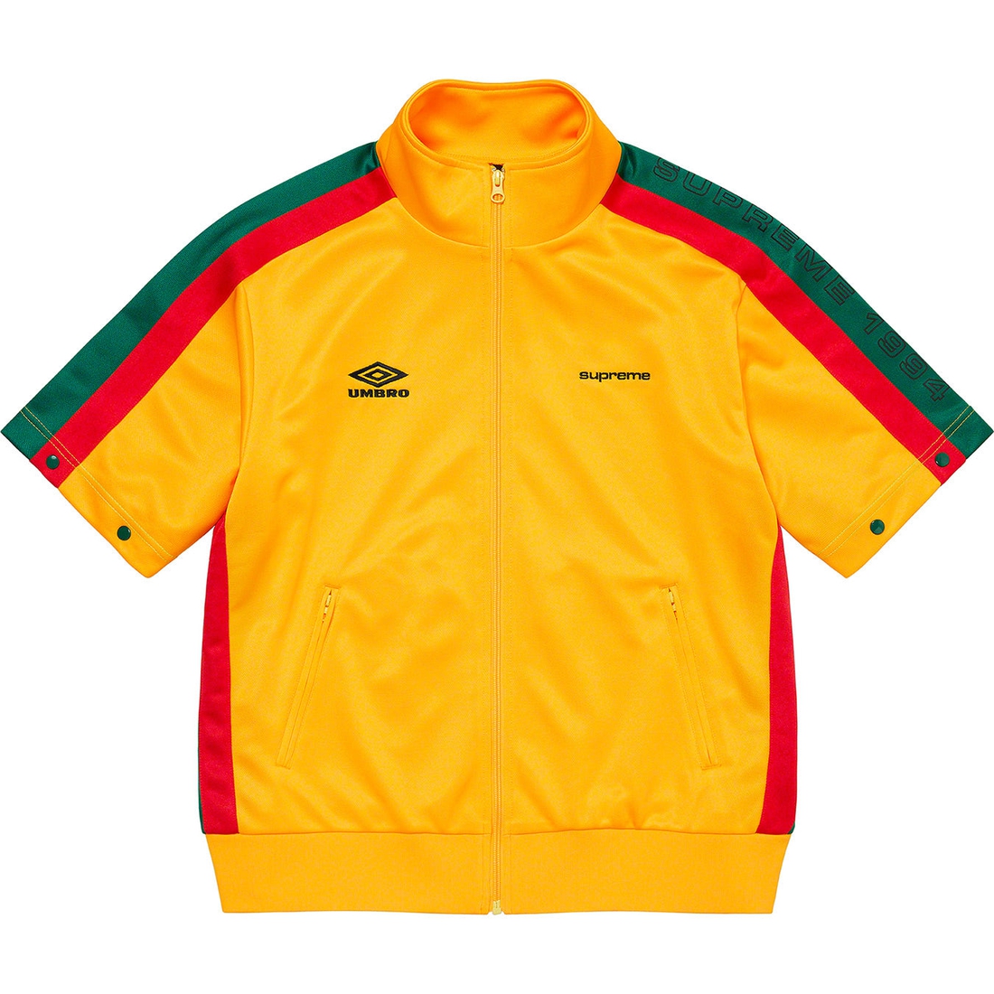 Details on Supreme Umbro Snap Sleeve Jacket Yellow from spring summer 2023 (Price is $188)