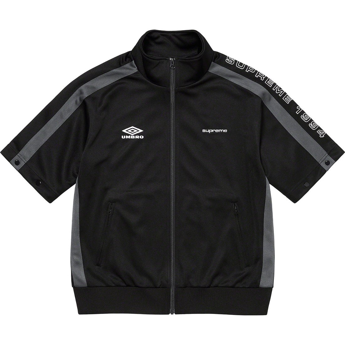 Details on Supreme Umbro Snap Sleeve Jacket Black from spring summer
                                                    2023 (Price is $188)