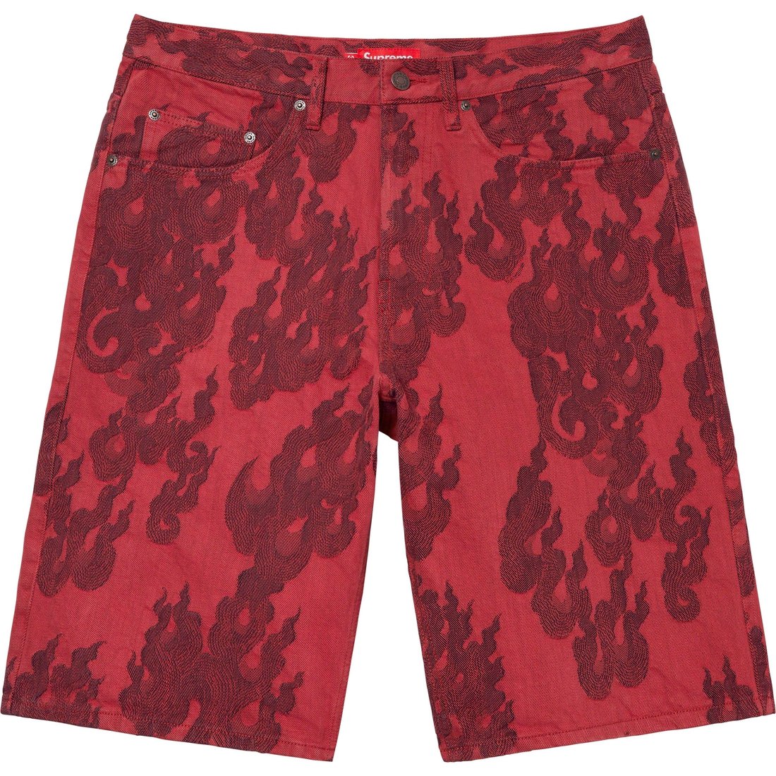 Details on Flames Jacquard Baggy Denim Short Washed Red from spring summer
                                                    2023 (Price is $148)