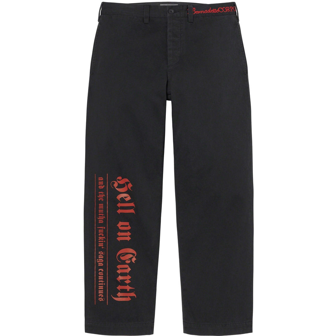 Details on Supreme Bernadette Corporation Old English Chino Pant Black from spring summer 2023 (Price is $168)