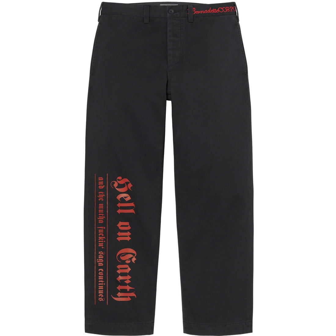 Details on Supreme Bernadette Corporation Old English Chino Pant Black from spring summer
                                                    2023 (Price is $168)