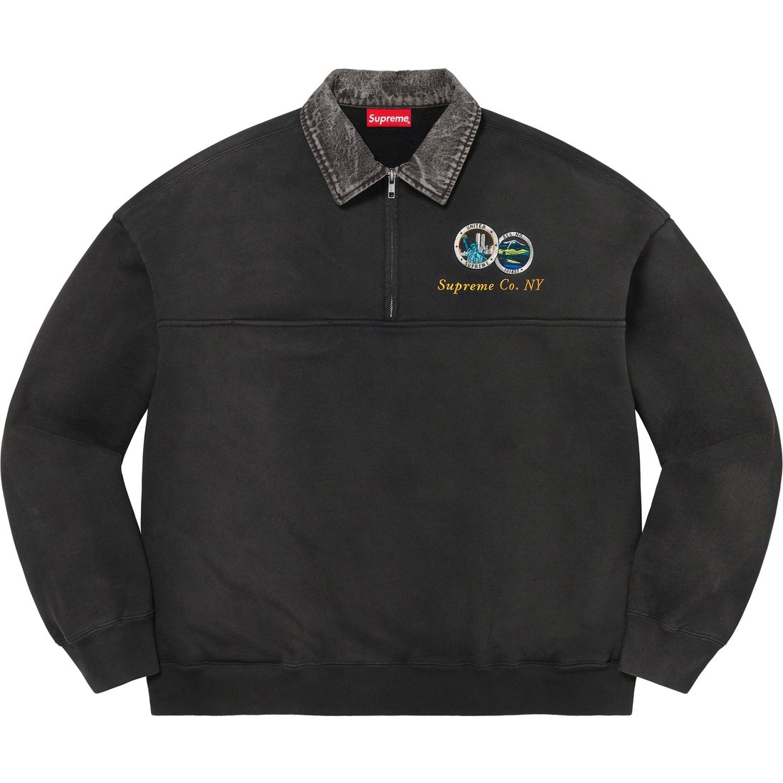Details on Denim Collar Half Zip Sweatshirt Black from spring summer
                                                    2023 (Price is $148)