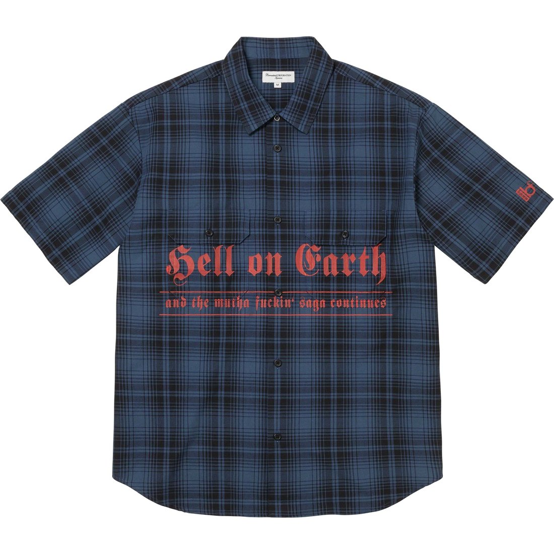 Details on Supreme Bernadette Corporation S S Work Shirt Navy Plaid from spring summer
                                                    2023 (Price is $138)