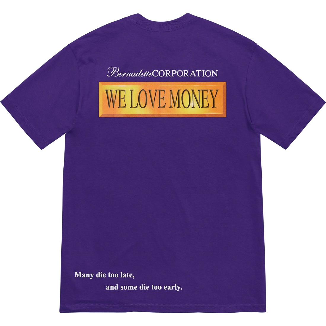 Details on Supreme Bernadette Corporation Money Tee Purple from spring summer
                                                    2023 (Price is $48)
