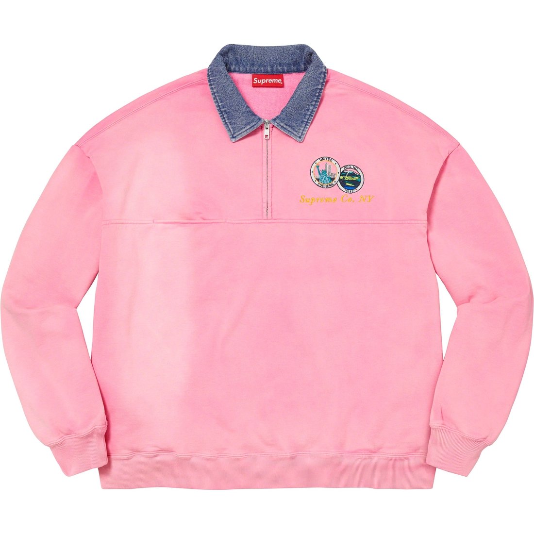 Details on Denim Collar Half Zip Sweatshirt Pink from spring summer
                                                    2023 (Price is $148)