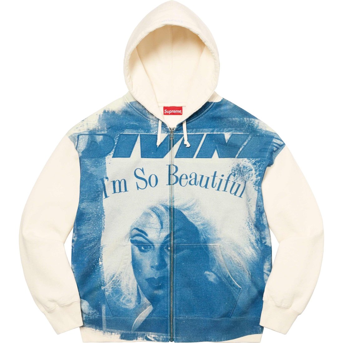 Details on Divine Zip Up Hooded Sweatshirt White from spring summer 2023 (Price is $188)