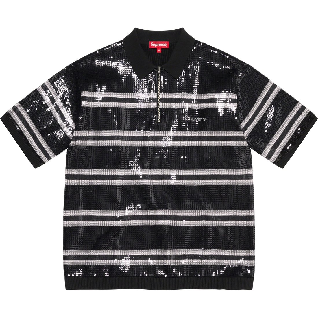 Details on Sequin Stripe Zip Polo Black from spring summer
                                                    2023 (Price is $138)