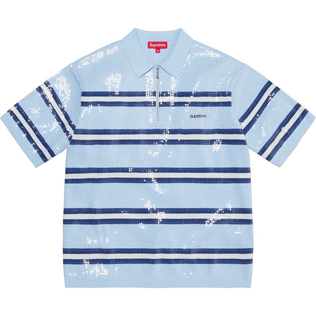 Details on Sequin Stripe Zip Polo Blue from spring summer 2023 (Price is $138)