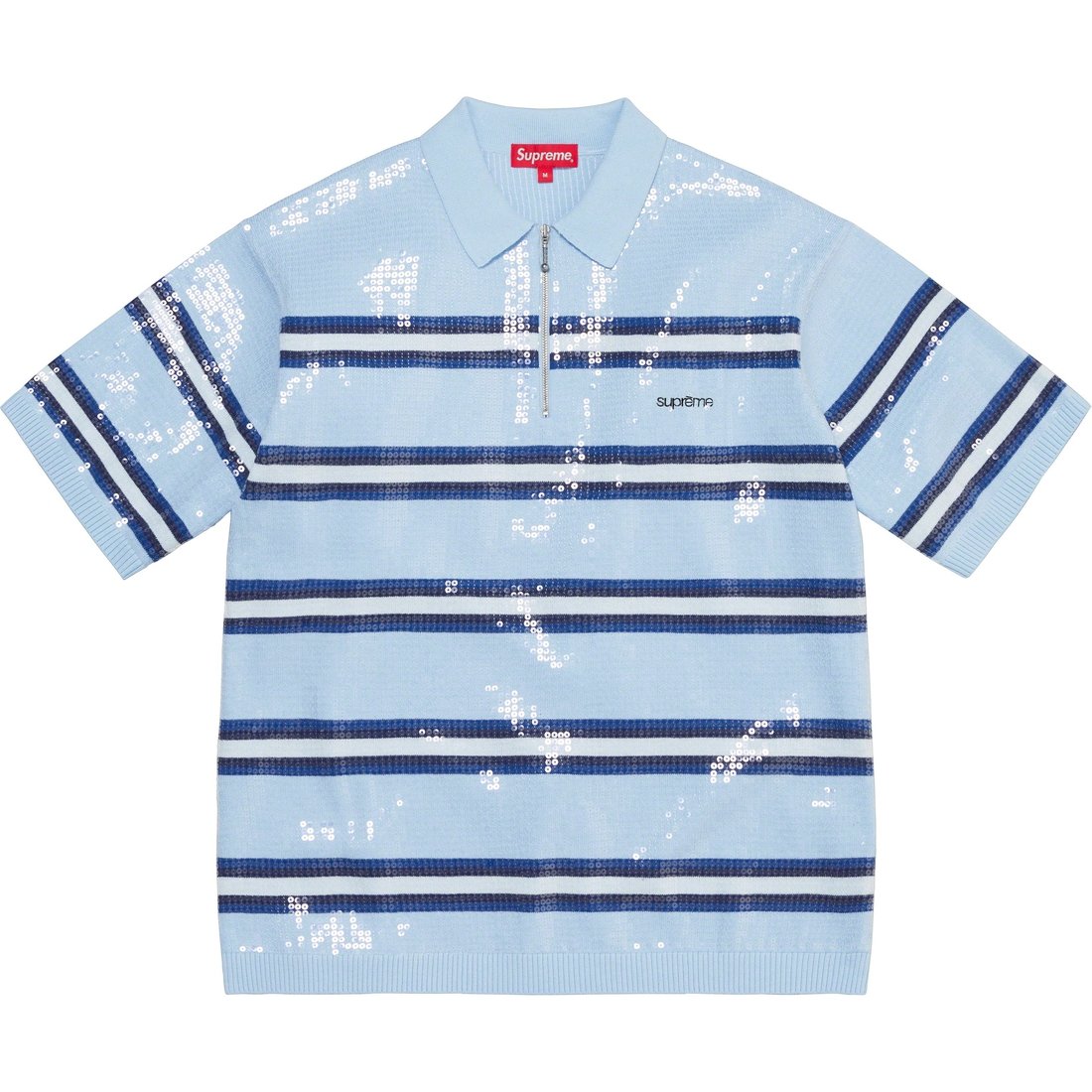 Details on Sequin Stripe Zip Polo Blue from spring summer
                                                    2023 (Price is $138)