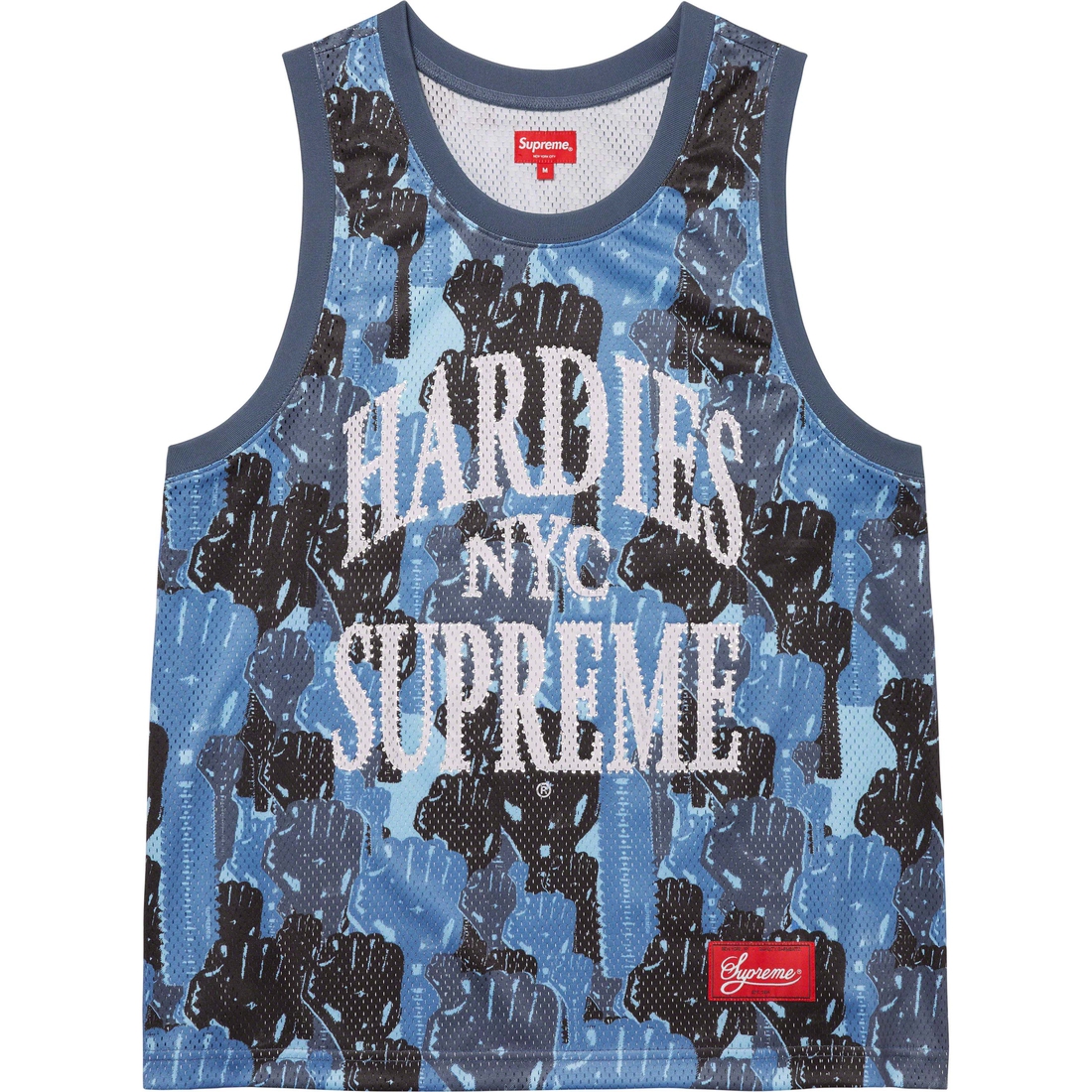 Details on Supreme Hardies Camo Basketball Jersey Blue from spring summer
                                                    2023 (Price is $128)