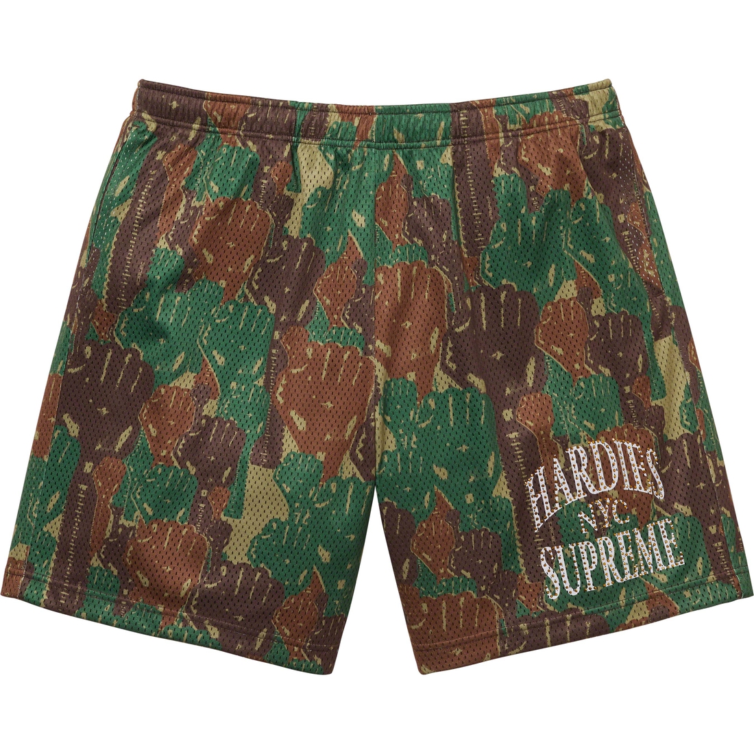 Details on Supreme Hardies Camo Basketball Short Green from spring summer
                                                    2023 (Price is $118)