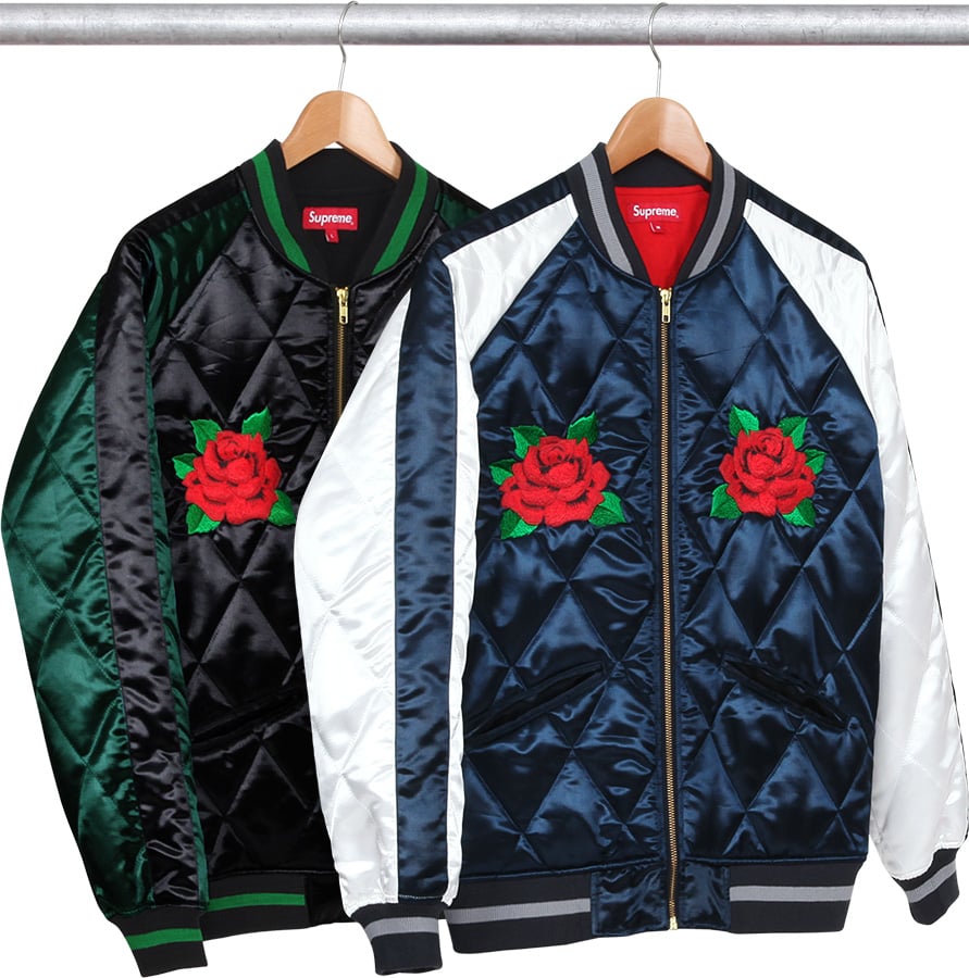 supreme quilted satin varsity jacket