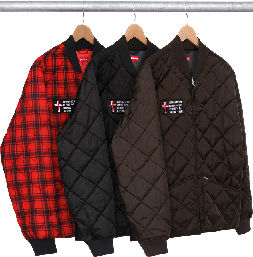 supreme quilted liner hooded jacket yellow plaid