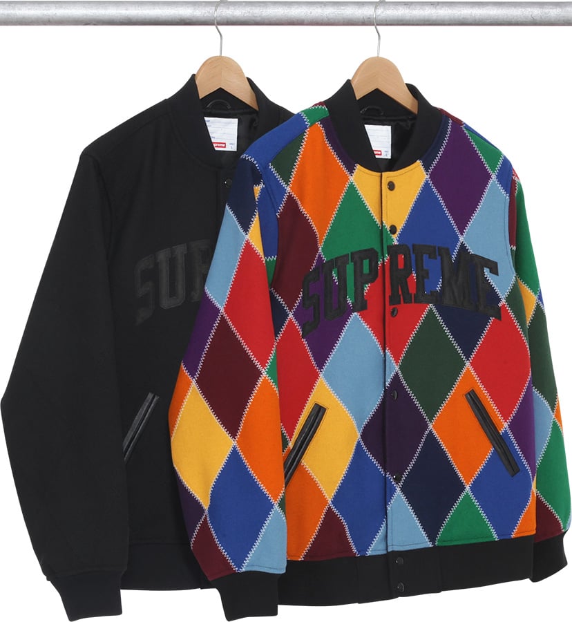 supreme harlequin wool varsity jacket