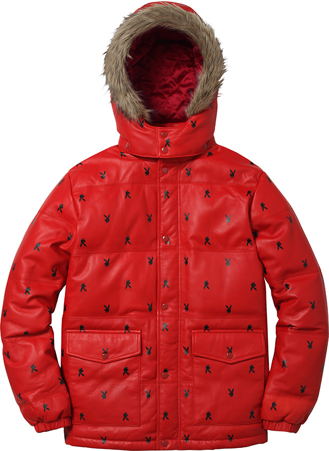 supreme playboy puffy down jacket red