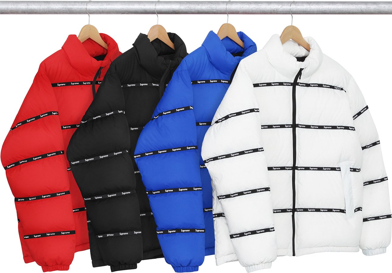 supreme logo tape puffy jacket