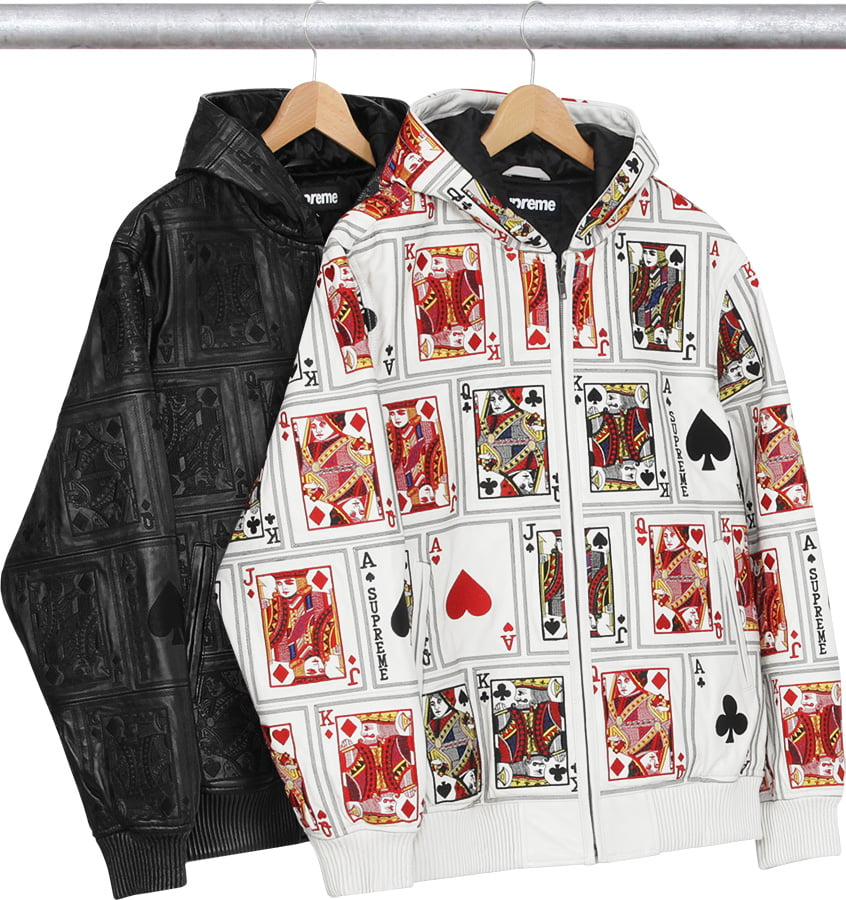 supreme court cards hooded leather jacket