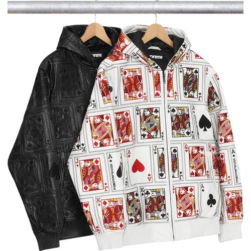 Supreme Court Cards Hooded Leather Jacket for fall winter 16 season