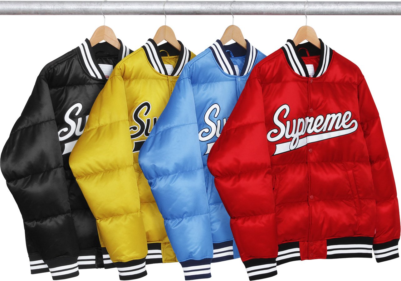 supreme script varsity puffy jacket