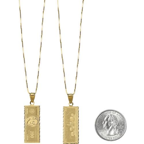 Supreme 100 Dollar Bill Gold Pendant for fall winter 17 season