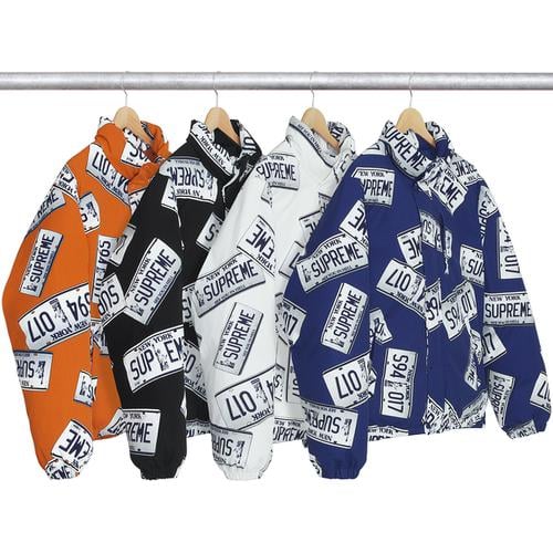 Supreme License Plate Puffy Jacket released during fall winter 17 season