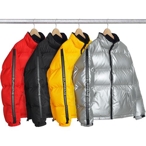 Supreme Reflective Sleeve Logo Puffy Jacket released during fall winter 17 season