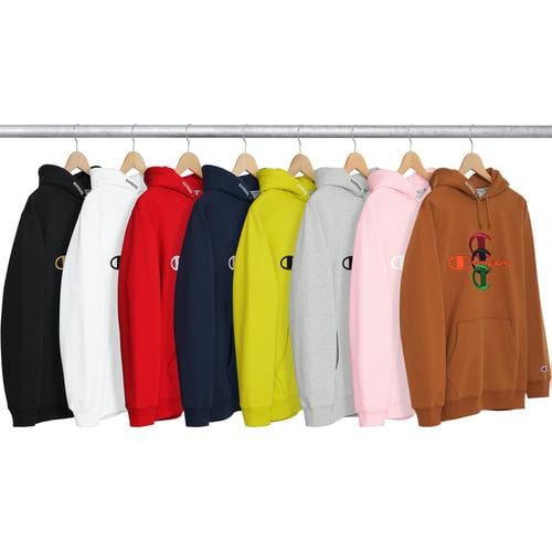 Details on Supreme Champion Stacked C Hooded Sweatshirt from fall winter 2017 (Price is $158)