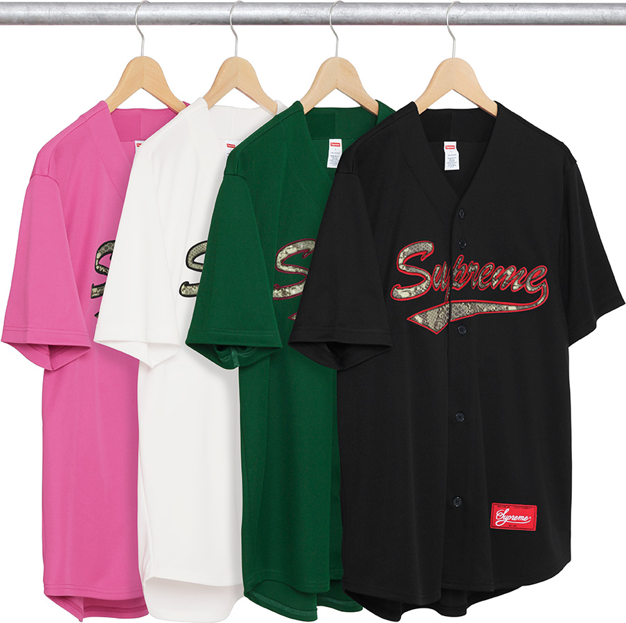 Supreme F/W 2017 Snake Script Logo Baseball Jersey (Green, Pink)Box Logo