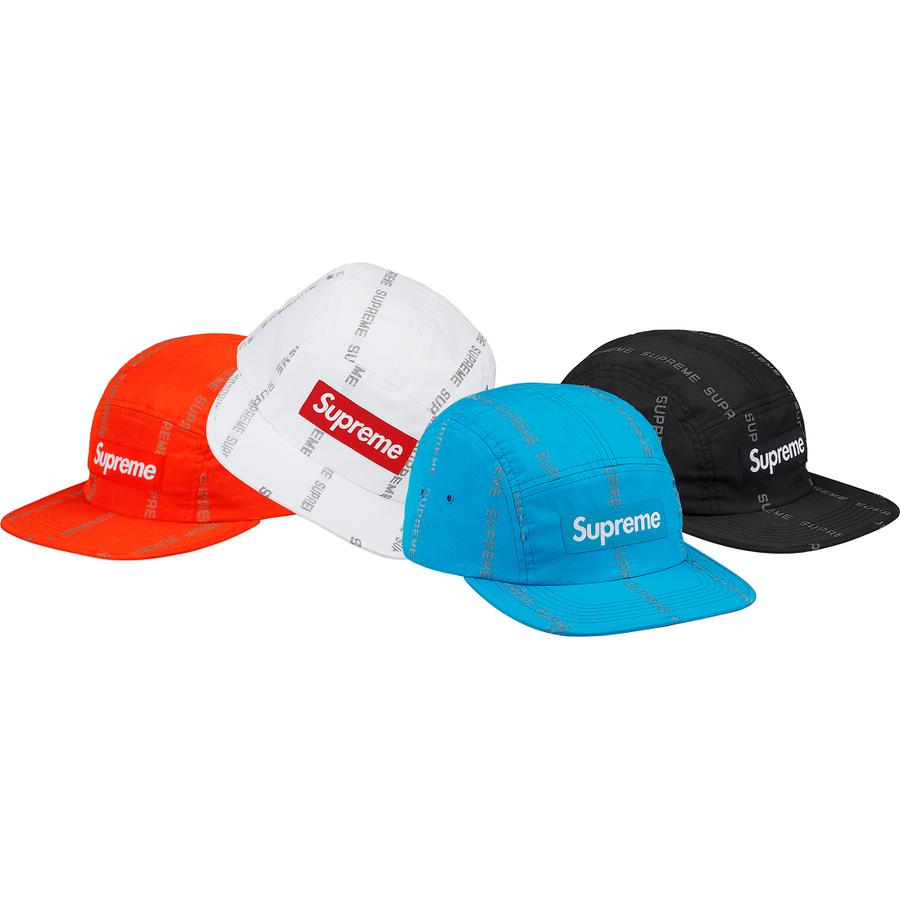 Supreme Reflective Text Camp Cap released during fall winter 18 season