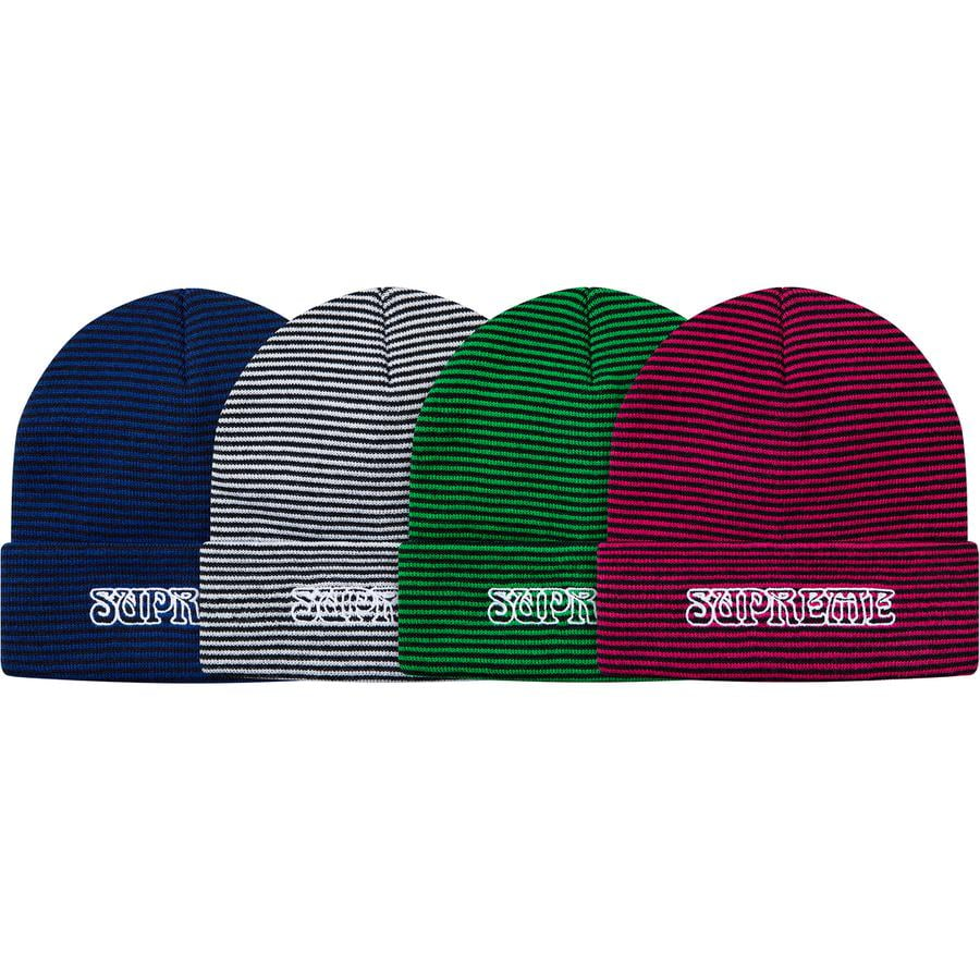 Supreme Small Stripe Beanie released during fall winter 18 season