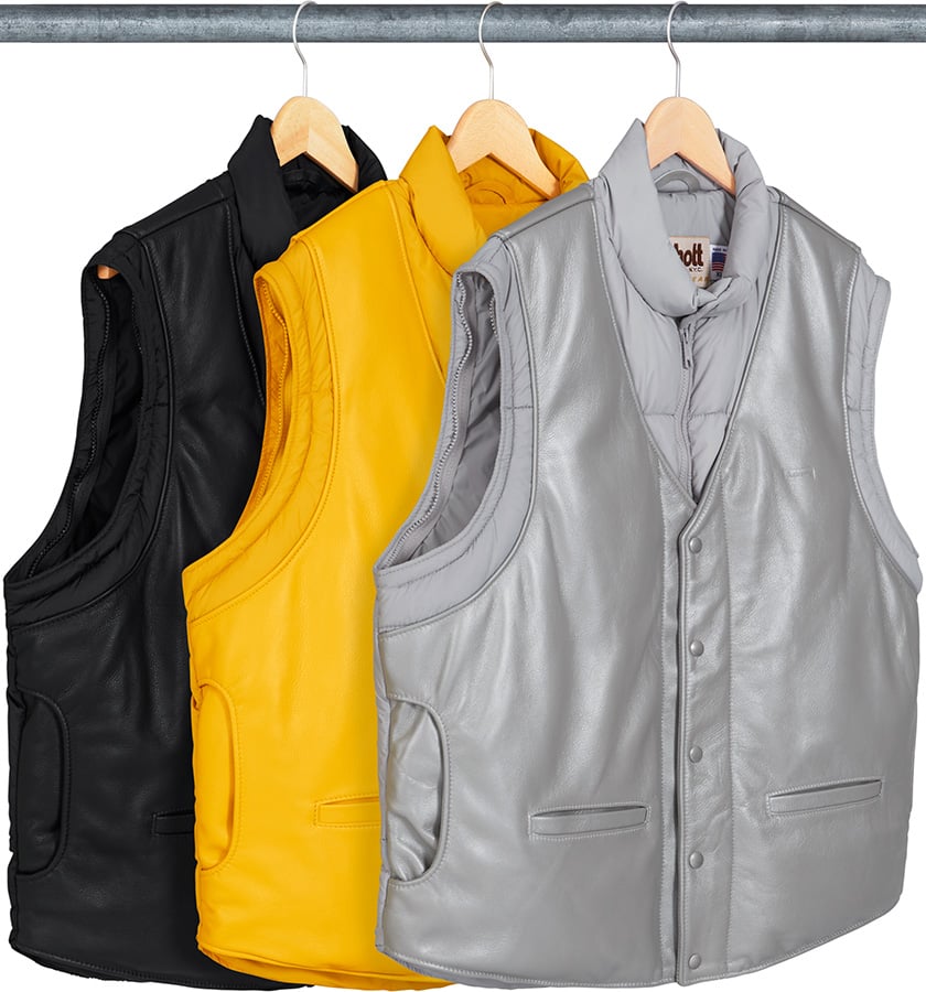 Supreme®/Schott® Down Leather Vest Puffy Jacket - Supreme Community