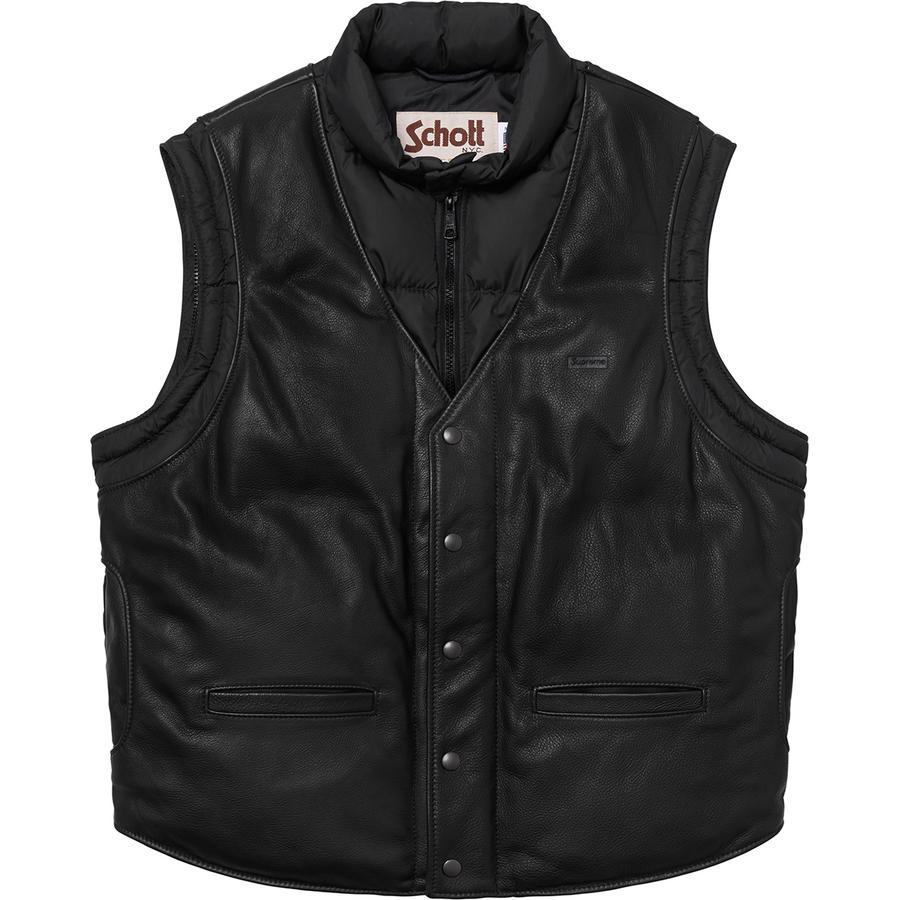 Details on Supreme Schott Down Leather Vest Puffy Jacket  from fall winter
                                                    2018 (Price is $628)