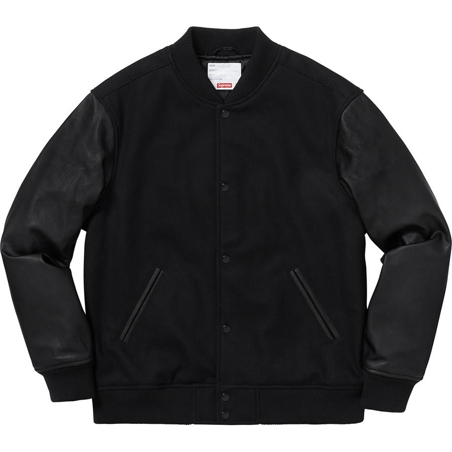 Details on Motion Logo Varsity Jacket Black Front from fall winter
                                                    2018 (Price is $398)