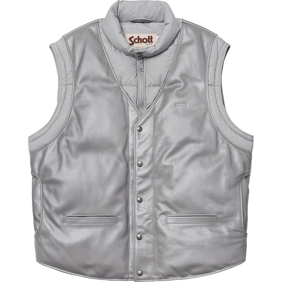 Details on Supreme Schott Down Leather Vest Puffy Jacket  from fall winter
                                                    2018 (Price is $628)