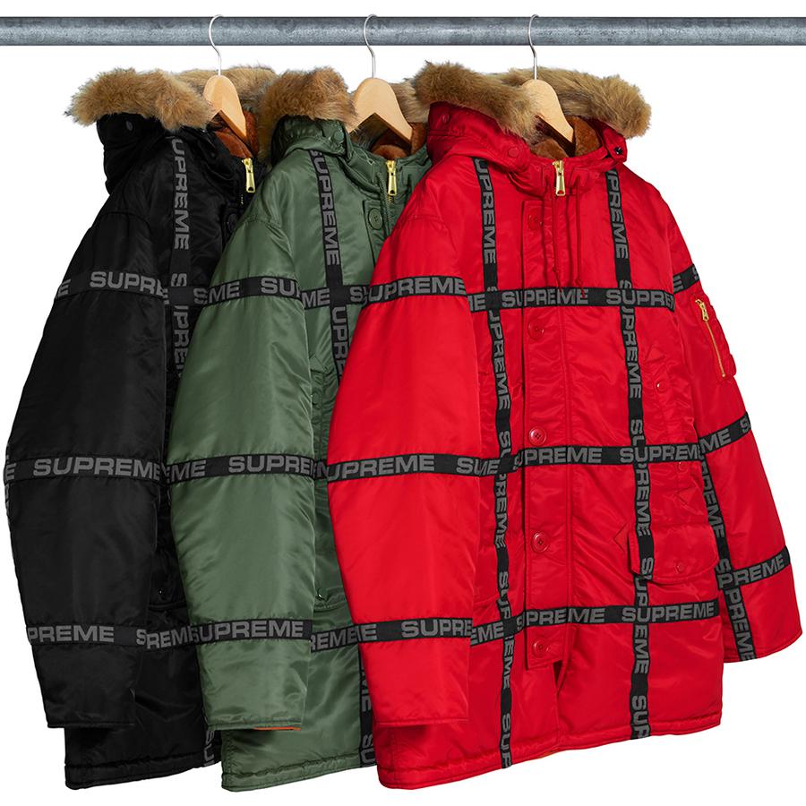 Supreme Logo Tape N-3B Parka released during fall winter 18 season